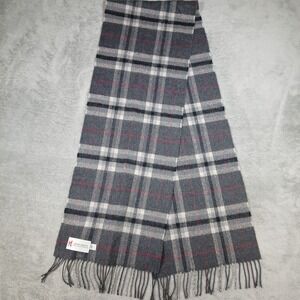 John Hanly Scarf Unisex OS Plaid Grey Extra Fine Merino Wool Made in Ireland Y2K